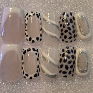 White Leopard Press On Hand Designed Nails
